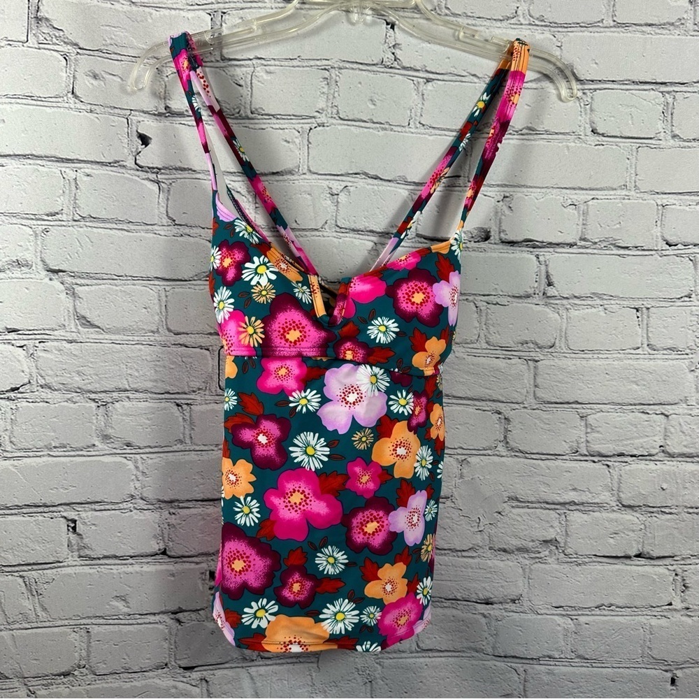 Salt + Cove Juniors’ Burst V-Wire Tankini Swim Top Floral Print Green XL NWT